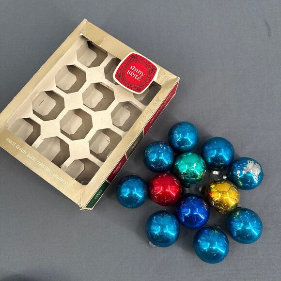 VTG Shiny Brite Glass Christmas Ornaments 12 Box Mercury Style Mixed Colors USA - Picture 7 of 16